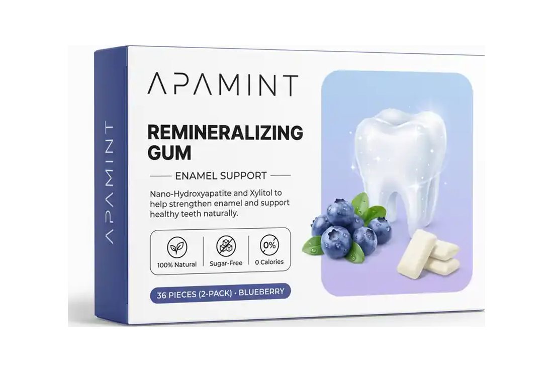 APAMINT Remineralizing Gum box, Blueberry flavor, 36 pieces (2-pack)